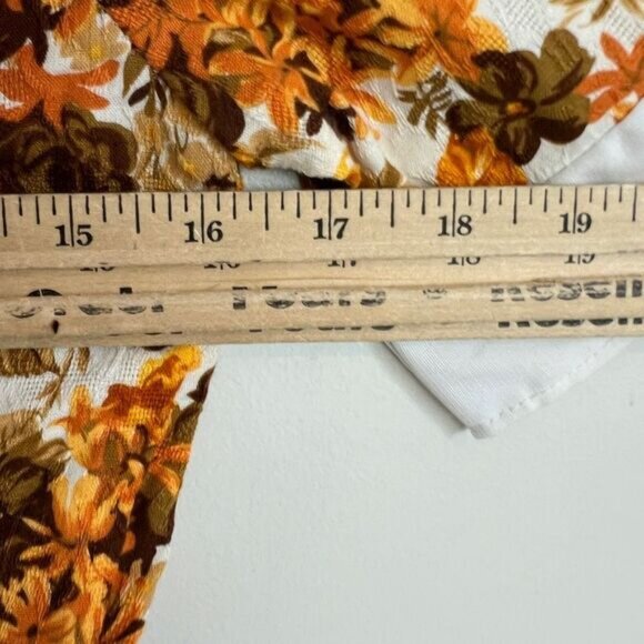 VTG Handmade Women Small Brown White Floral Collared Babydoll Cropped Top Blouse - Picture 7 of 14